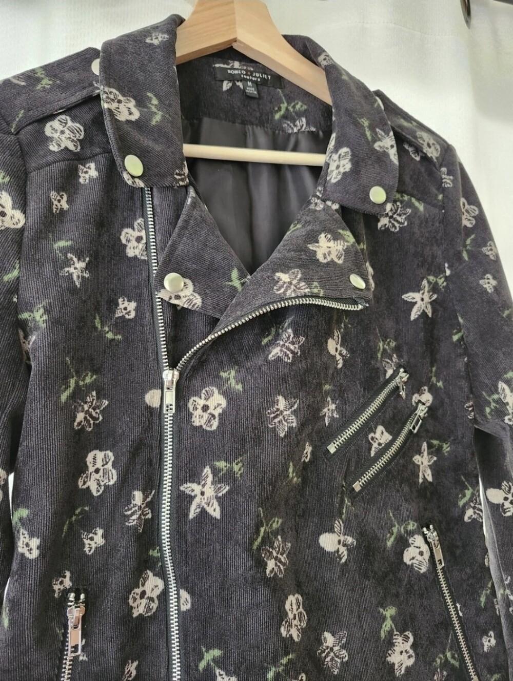 Romeo & Juliet Couture Floral Corduroy Motorcycle Jacket